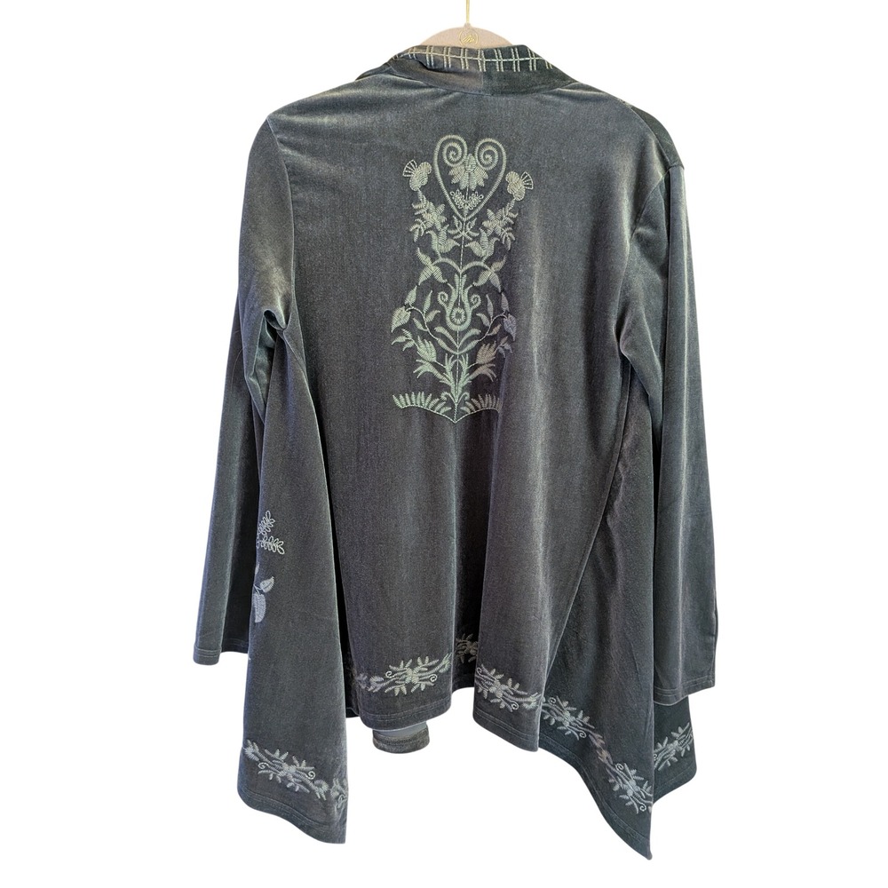 Cardigan Women One Size Boho Whimsigoth Velvet Floral Embroidered Folk Open